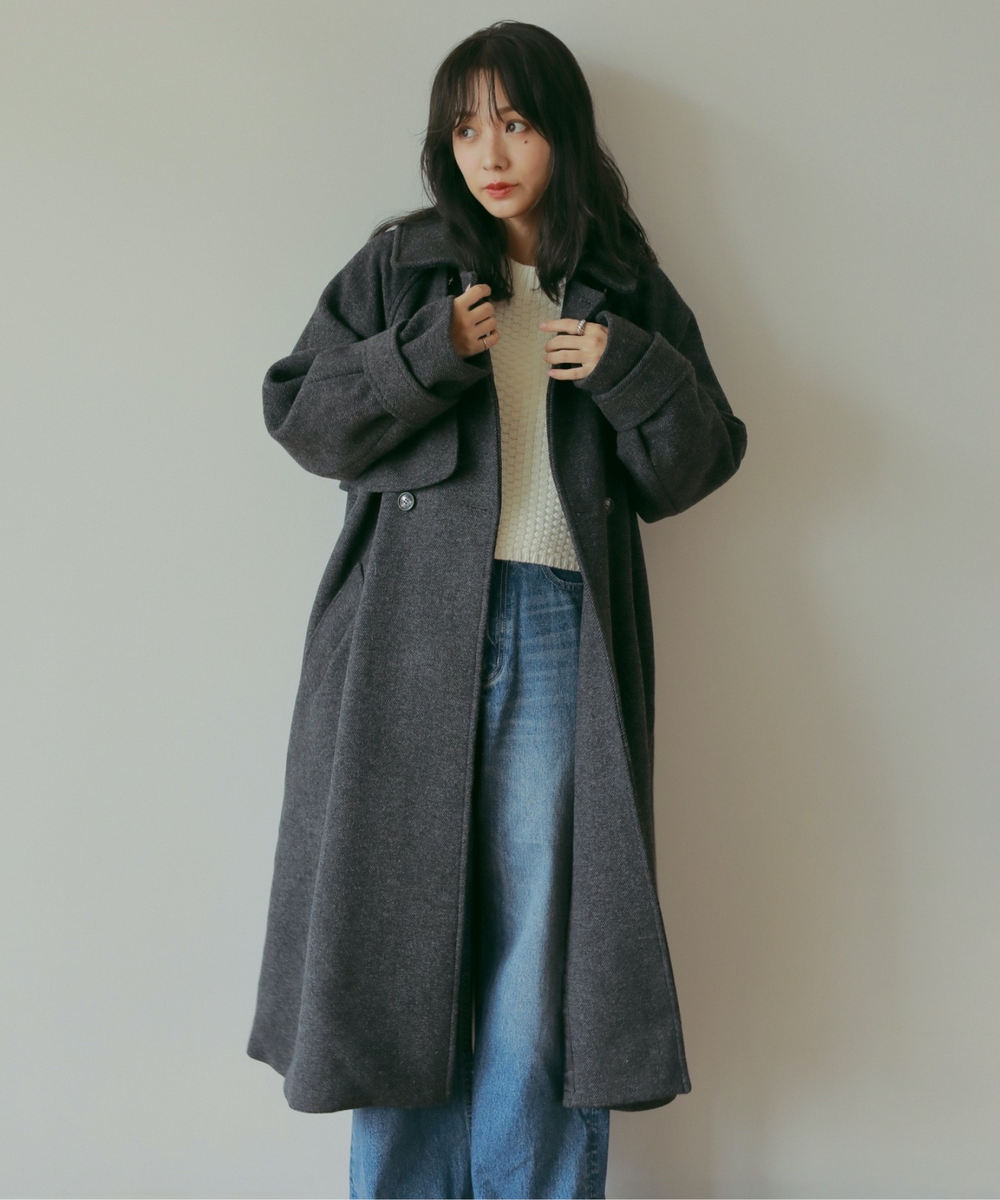 ◇23区◇Moessmer ツイード ヘリンボーン ロングコート 48サイズ