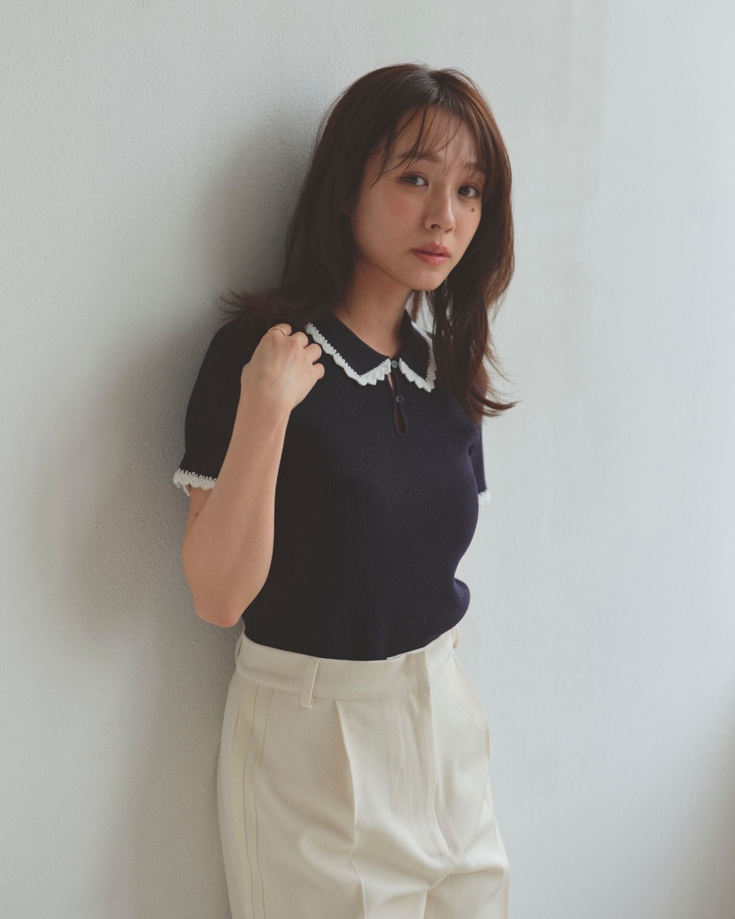 かぐれ✨24SS　ハーフスリーブポロニット　ブラック　リネン　完売品 セール】【LA PEAU DE GEM】halfsleeve polo knit/ハーフ