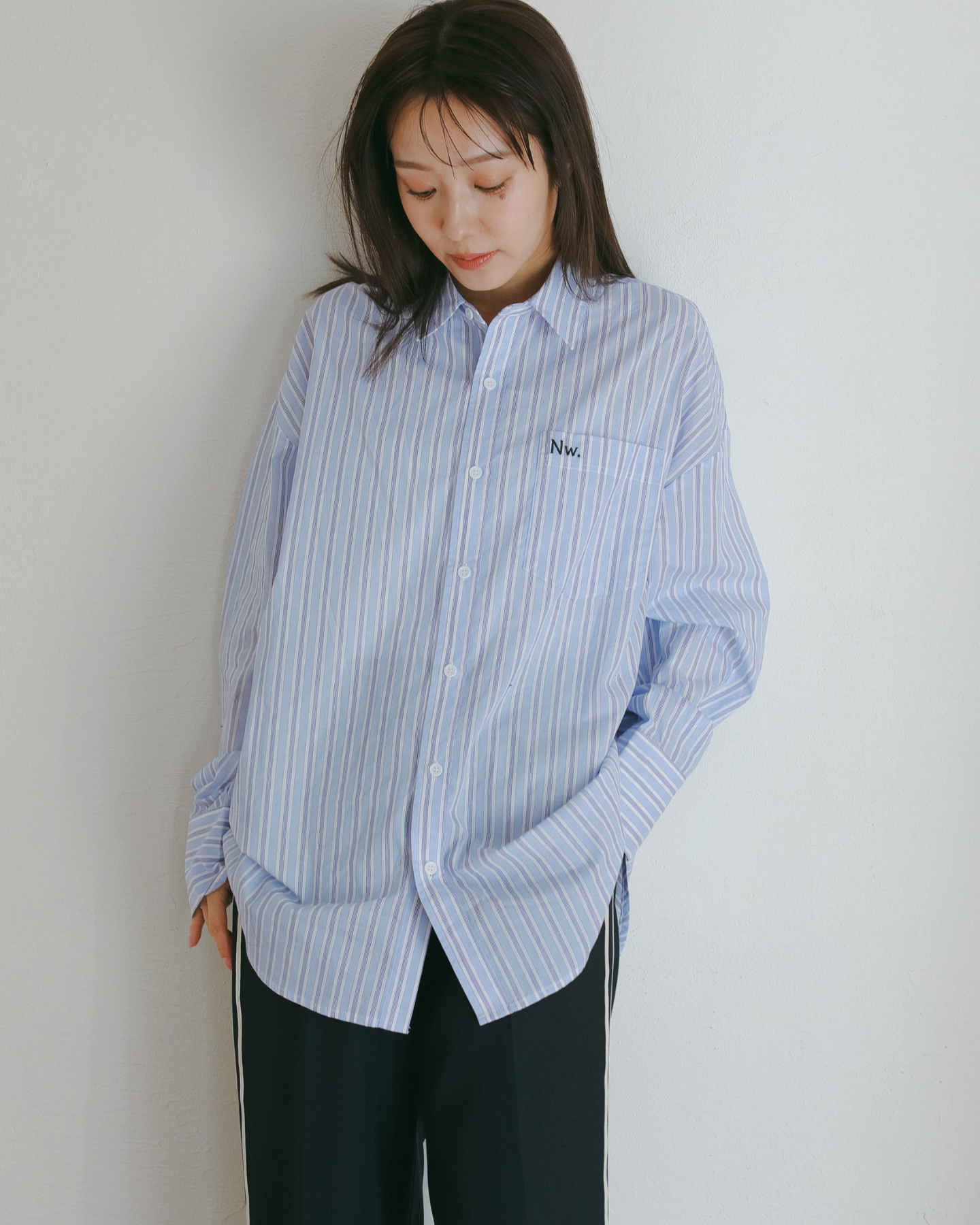 タグ付未使用✨ フレームワーク ストライプオーバーシャツ ネイビー 25SS FRAMeWORK（フレームワーク）の「太ピッチストライプシャツ2