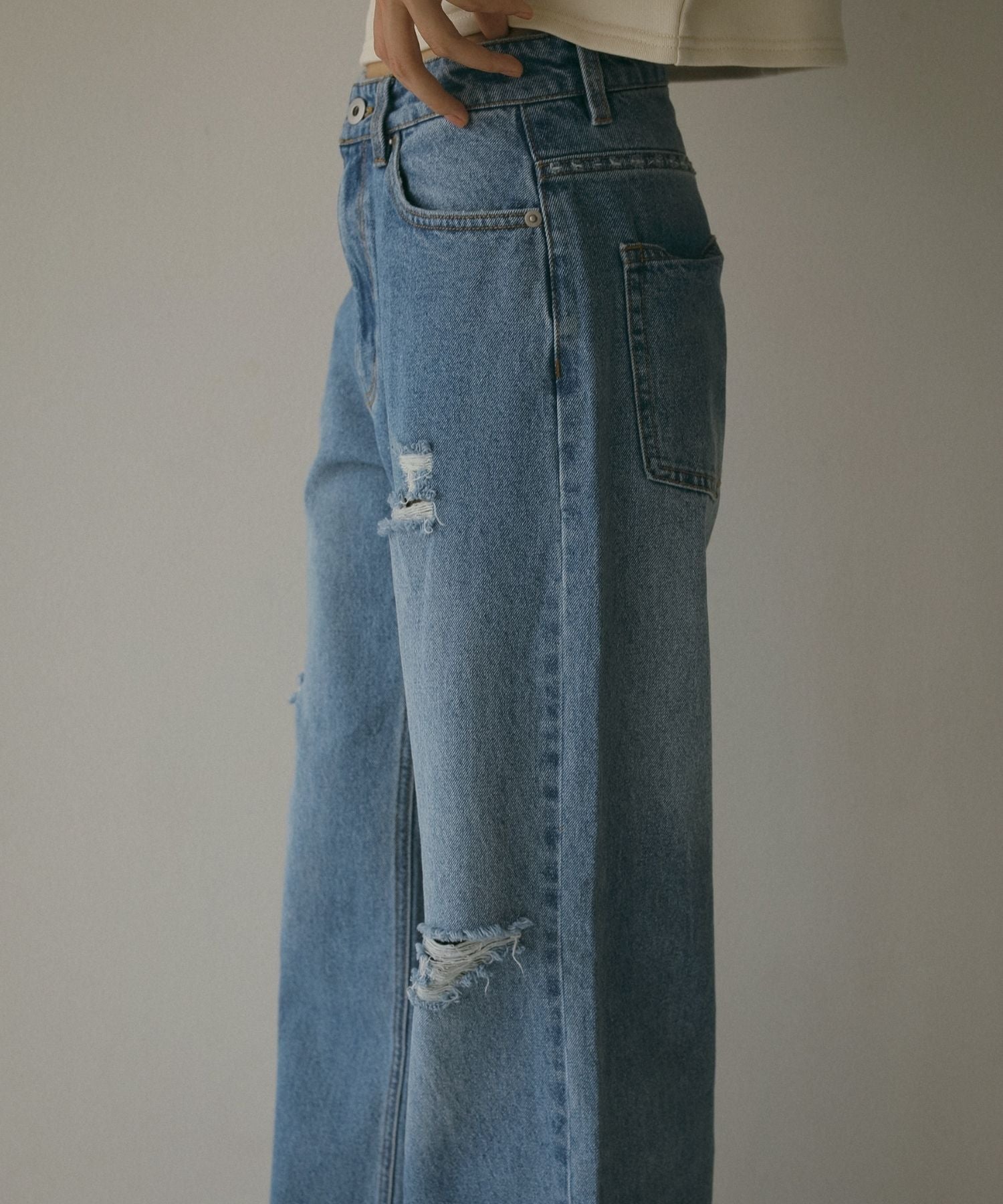 damage denim widepants – N WITH
