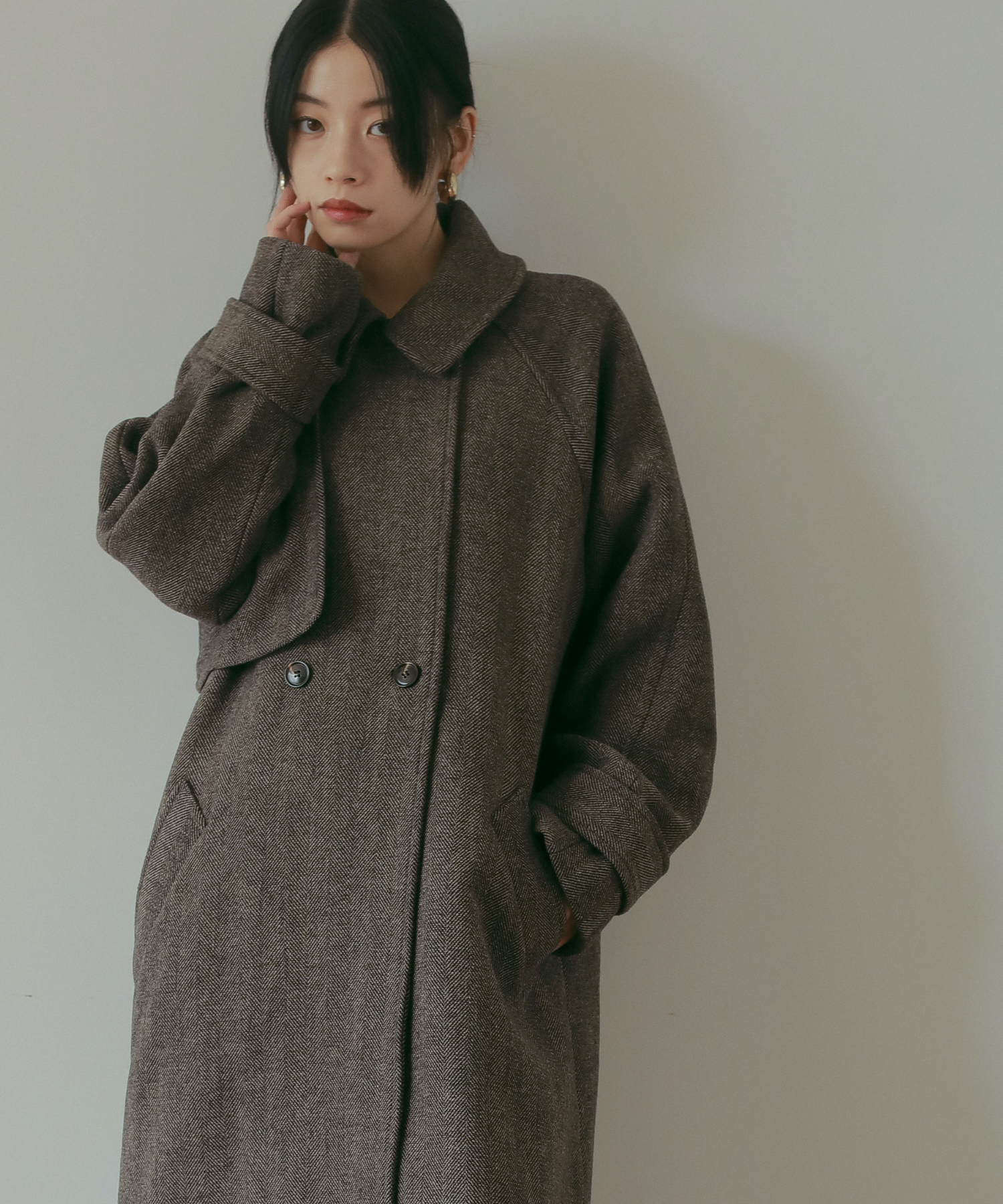 ◇23区◇Moessmer ツイード ヘリンボーン ロングコート 48サイズ ◇23区◇Moessmer ツイード ヘリンボーン ロングコート 48サイズ