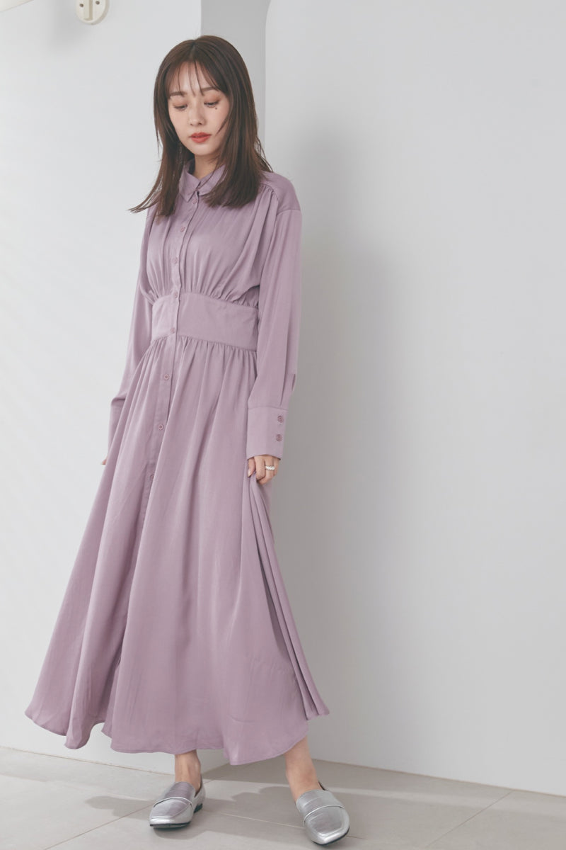 値下げ　Qung 公式未使用　新品タグ付き　シャツワンピース サテンシャツドレス N WITH. サテンシャツワンピース